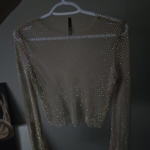 Dazzling Long Sleeve Mesh Blouse